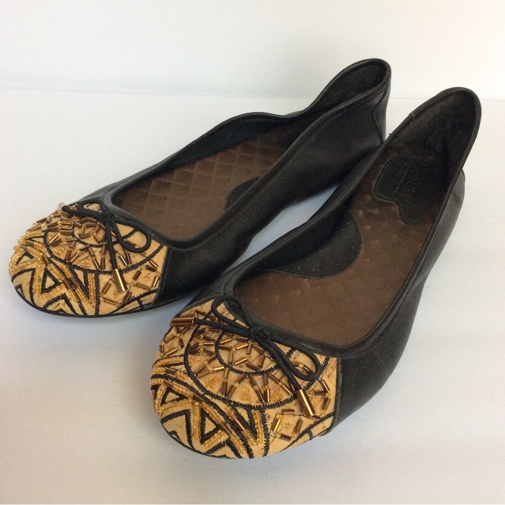 HTF Born Karmina women’s Leather Black Ankle -High flat Beaded Shoes 7.5